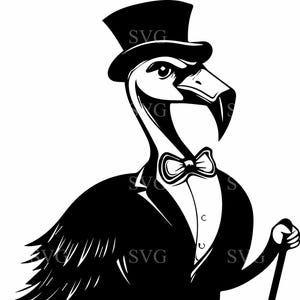 Flamingo elegante SVG, 5 arquivo de corte de pássaro extravagante em cartola, clipart elegante de flamingo, arte digital de animal vintage para Cricut