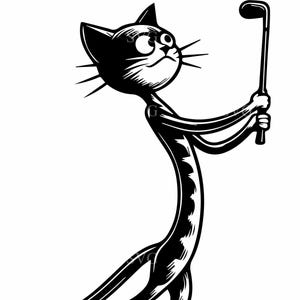Cat Golfer SVG, 5 zabawnych plików do wycinania Cat Playing Golf, projekt Cartoon Sports Animal dla majsterkowiczów