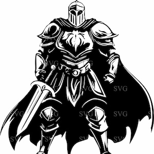 6 Knight Warrior SVG, Medieval Sword Fighter Cut File for Cricut and Silhouette, Heroic Armor SVG Design