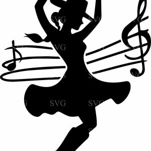Fichier de coupe SVG 3 musique country, Silhouette de cow-girl danse, Clipart de notes de musique pour Cricut, découpe laser, stickers