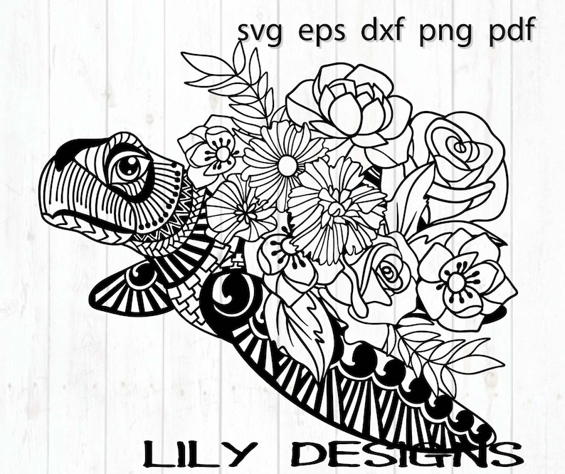 Download Mandala Sea Turtle with Flower SVG for cricut for ...