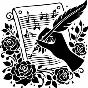 8 Musique d'écriture manuscrite SVG – 8 Plume d'oie florale et fichier découpé en feuille – Conception Cricut pour l'art de compositeur, travaux manuels romantiques, idées de tatouage vintage