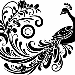 5 imágenes SVG de pavo real - 5 elegantes imágenes prediseñadas de cola floral - Archivo de corte de pájaro intrincado para decoración del hogar, arte mural, tarjetas y manualidades