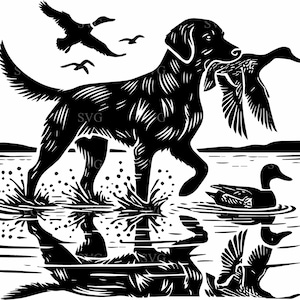 Cane da caccia SVG, 5 Labrador Retriever con file di taglio anatra, caccia agli uccelli acquatici Clipart digitale per Cricut e Laser
