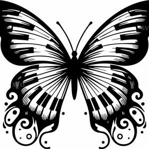 7 ailes de piano papillon - 7 musique papillon SVG - Clipart pour musiciens, travaux manuels cricut, cadeaux pour mélomanes, tatouage et art découpé