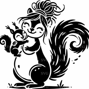 7 Mère et bébé écureuil fichier de coupe SVG 7, Silhouette animale des bois, faune de la forêt mignonne pour travaux manuels