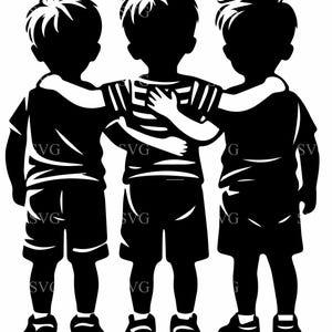 3 人の男の子のシルエット SVG 6 カット ファイル - 友情と一体感のデザイン - DIY クラフト プロジェクト