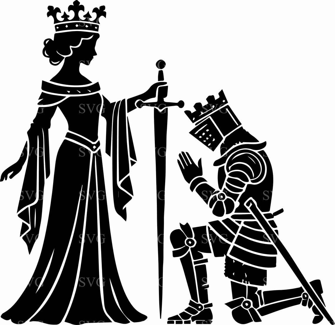 Knight Getting Coronated 6 Knight and Queen SVG, Medieval Coronation Silhouette Cut File - Etsy