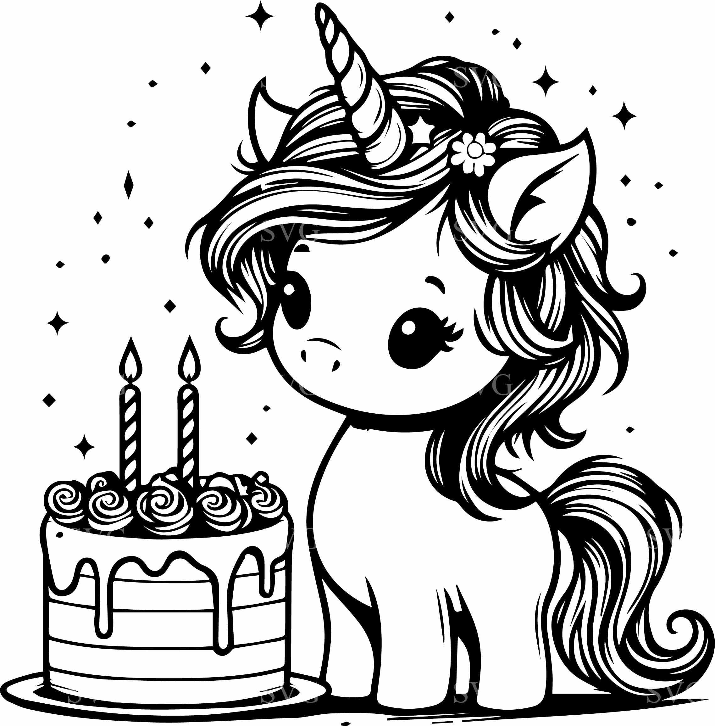 2 svg Unicorn with Birthday Cake SVG 2 Cut File | Cute Unicorn Design for Party Crafts