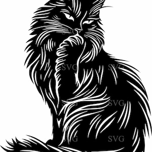 Fichier de coupe SVG 4 chat pelucheux | Élégante silhouette féline aux cheveux longs | Art animalier complexe