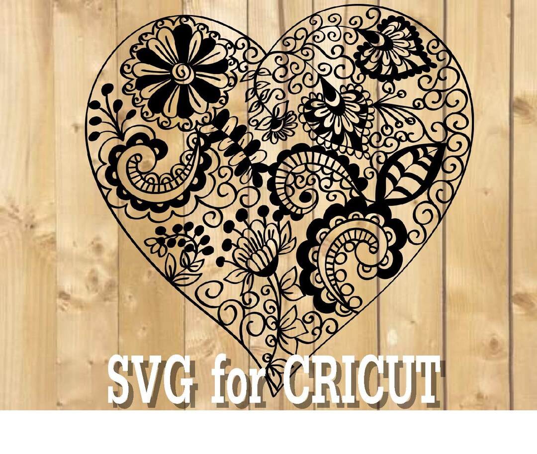 Flower Heart Mandala Svg / Zentangle Heart Svg / Intricate Svg File