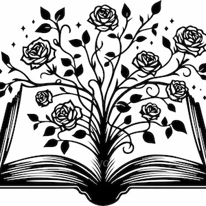 4 Floral story – 4 Book with roses SVG – Reading cut file for Cricut crafts, romantic decor, literary flower silhouette design