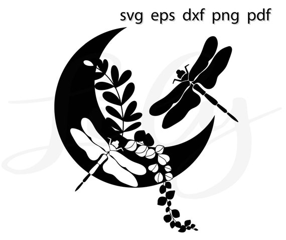 Download Moon Dragonfly Svg Half Moon Svg Clipart Cut File Etsy