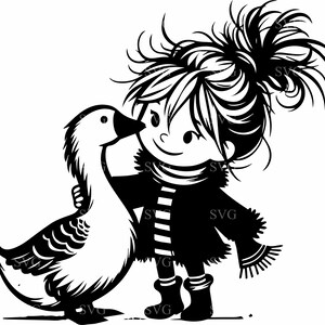 8 Jolie fille et oie SVG, 8 Silhouette amitié animaux de la ferme, des cliparts pays, fichier de découpe numérique pour Cricut & Sublimation