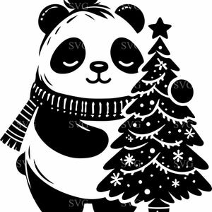 File di taglio SVG 4 Christmas Panda - Panda carino con regalo e albero - Perfetto per i lavoretti natalizi