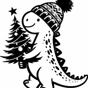 4 archivos SVG de corte de dinosaurio de invierno - Dinosaurio de árbol de Navidad JPG - Lindo arte navideño para camisetas infantiles, manualidades festivas, decoración de guardería imprimible