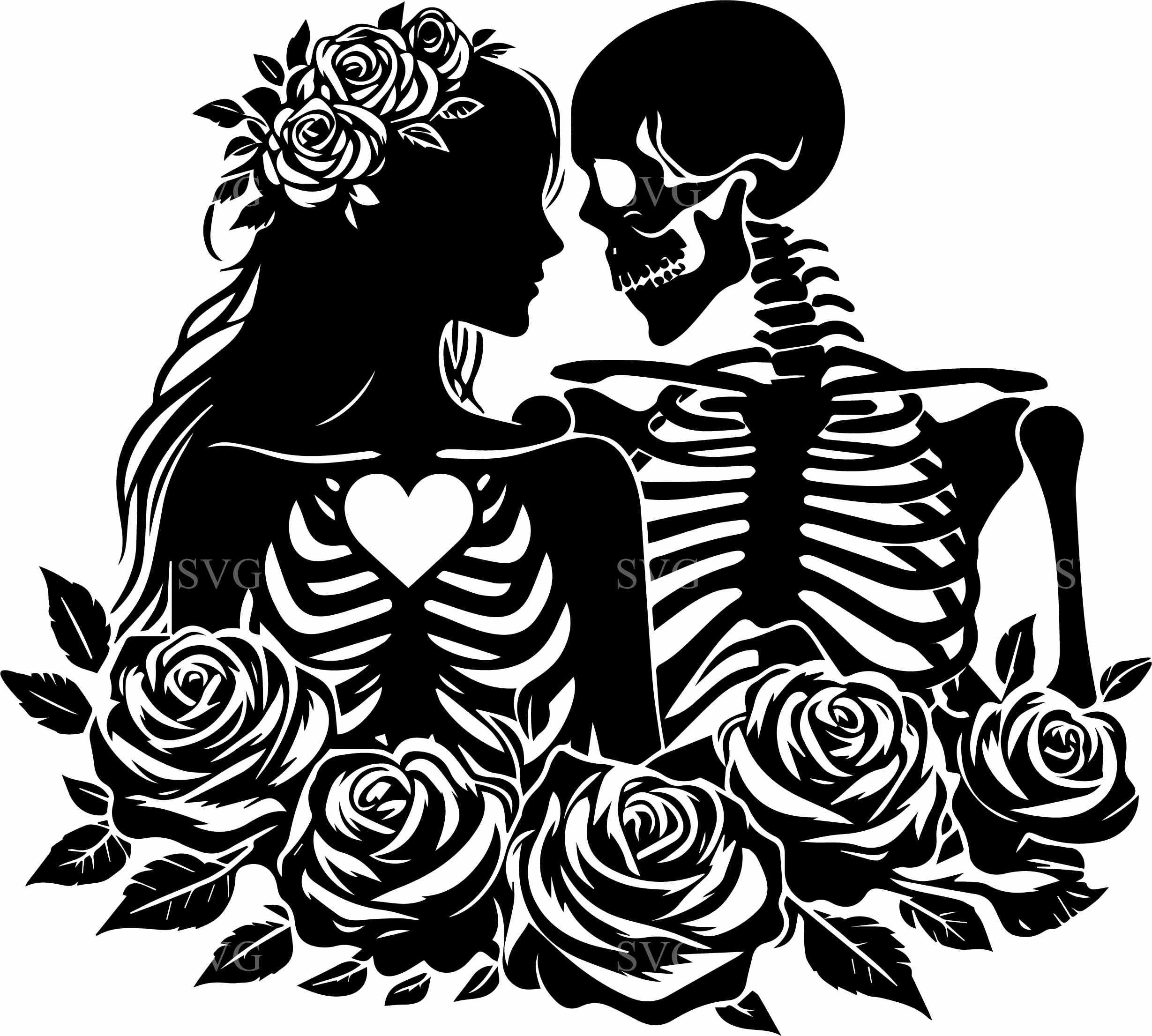 10 Skeleton Lovers SVG – Gothic Couple With Roses Cut File for Cricut ...