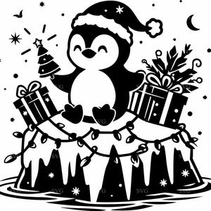 3 Weihnachtseisberg SVG-Schnittdatei - Pinguin mit Geschenken JPG - Süßes arktisches Tier zum Ausdrucken für Karten, Winterbasteln, Sublimationsdesign
