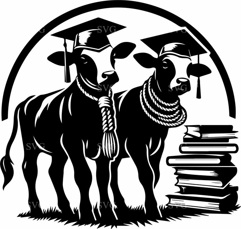 6 Graduation Cow Duo SVG – College Farm Animals Academic Humor Cattle ...