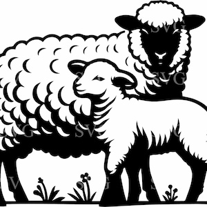 Mouton et agneau SVG 4 fichier coupe | Clipart animaux de la ferme pour Cricut | Mère mouton avec bébé Design SVG