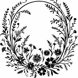 6 coronas de flores silvestres – 6 clipart de marco floral – Diseño botánico para invitaciones, manualidades de primavera, bordes de logotipos, SVG de boda rústica