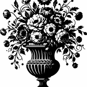 7 élégant vase floral SVG, 7 fichiers de coupe d'arrangement floral complexe, conception botanique vintage pour Cricut & Silhouette