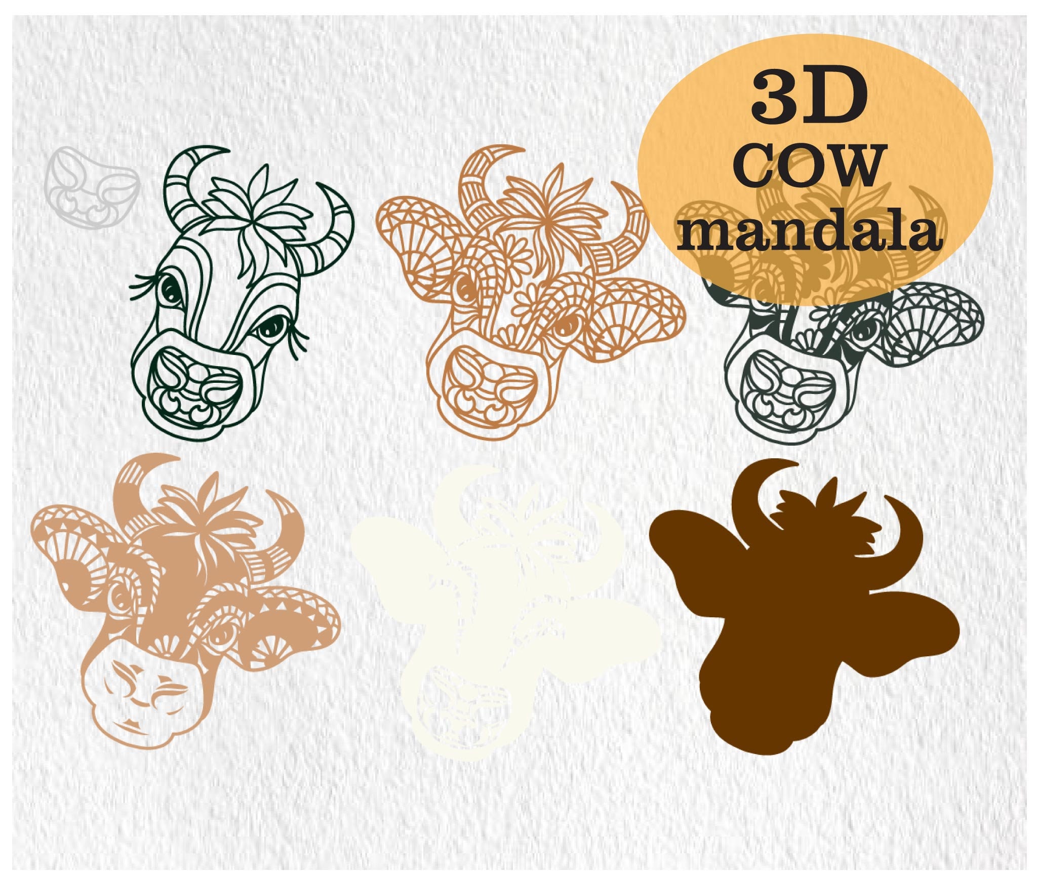 Download 3d cow mandala svg heifer animal layered wall art farm mother | Etsy