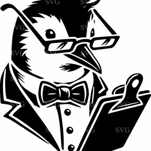Pinguino SVG 4 File di taglio in abito con occhiali – Pinguino carino che tiene appunti con papillon