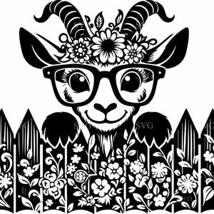 7 Floral Goat SVG Cut File, 7 Cute Goat with Glasses Svg Clipart, Farm Animal Floral SVG, Hipster Goat SVG for Cricut Silhouette