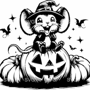 7 topi di Halloween in formato SVG, 7 simpatici topi con file di taglio di zucca, clipart di topi Jack-O'-Lantern per Cricut e Silhouette