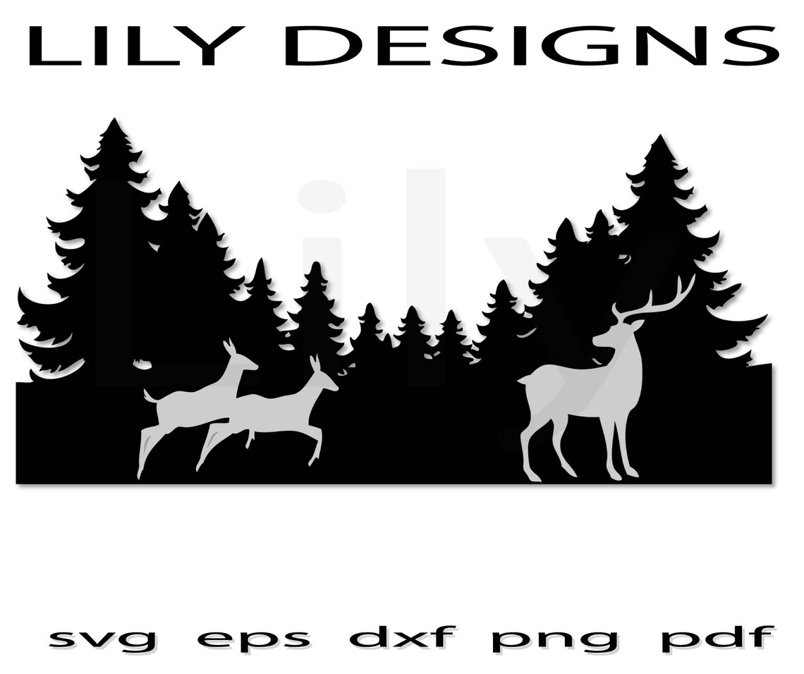 Download Winter deer svg deer scene svg pine tree scene svg dxf cuting | Etsy