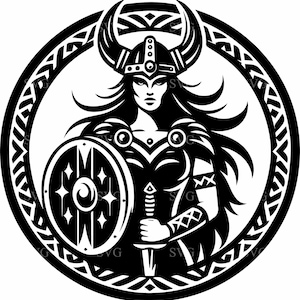 Femme viking SVG 7 fichier coupe - guerrier bouclier jeune fille design - art numérique mythologie nordique