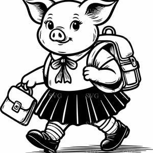 Fichier de coupe SVG 4 cochon d'école, porcelet avec sac à dos et porte-documents pour projets Cricut