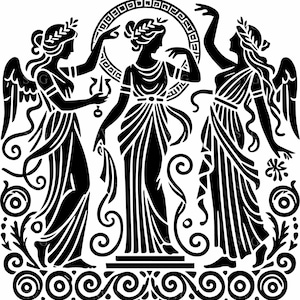 File di taglio SVG 4 delle dee greche antiche / Design della silhouette del trio mitologico / Intricati motivi decorativi