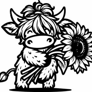 8 vacas girasol SVG - 8 lindos terneros de las Tierras Altas - Clipart floral de animales para manualidades de Cricut, camisetas infantiles y decoración de granjas