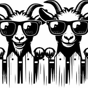 8 coole Ziegen SVG Schnittdatei, 8 lustige Ziege Zaun SVG Clipart, Bauernhof Tier mit Sonnenbrille SVG, Ziege Freunde SVG für Cricut