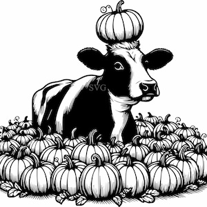 9 Pumpkin patch clipart – 9 Fall cow SVG cut file – Autumn design for farmhouse signs, harvest crafts, thanksgiving decor