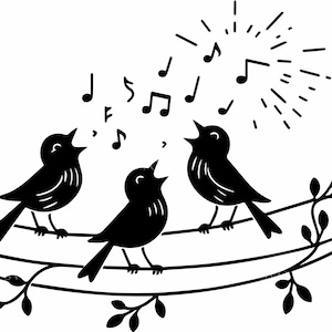 7 zingende vogels op draad SVG-7 muzikale clipart gesneden bestand - schattige zangvogels silhouet voor de Cricut ambachten, kunst aan de muur en decor