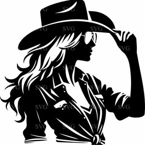 Chapeau de cow-girl SVG, 4 Silhouette de femme occidentale, élégante fille de la campagne couper fichier pour Cricut & découpe laser