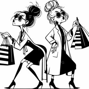 7 Shopping Ladies SVG, trendige Frauen mit Taschen schneiden Datei, Mode Silhouette Clipart für Cricut, Laser und Sublimation