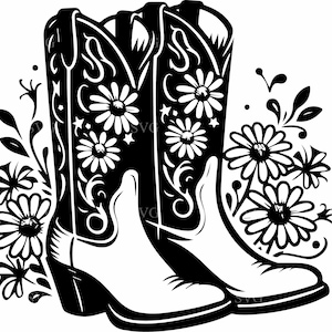 Botas de vaquero con flores SVG / 4 imágenes prediseñadas occidentales / Hermoso archivo de corte de botas para manualidades y decoración del hogar