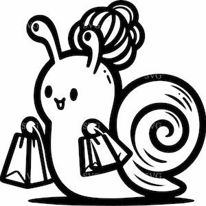 6 Shopping Snail SVG, 6 Cute Kawaii Insect with Bags and Flowers Cut File, Funny Cartoon Vector for Cricut Craft Projects