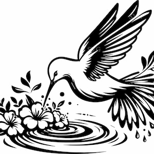 Fichier de coupe 4 fleurs d'hibiscus SVG colibri - 4 cliparts oiseau élégant pour travaux manuels, décalcomanies et créations sur le thème de la nature