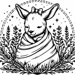 Fichier de coupe bébé kangourou SVG 4 - Joey emmailloté avec un noeud et des fleurs - des cliparts animaux sauvages pour Cricut et Silhouette