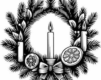 4 Christmas Candle Wreath SVG – Citrus, Pine, Berries Cut File (Digital Download)