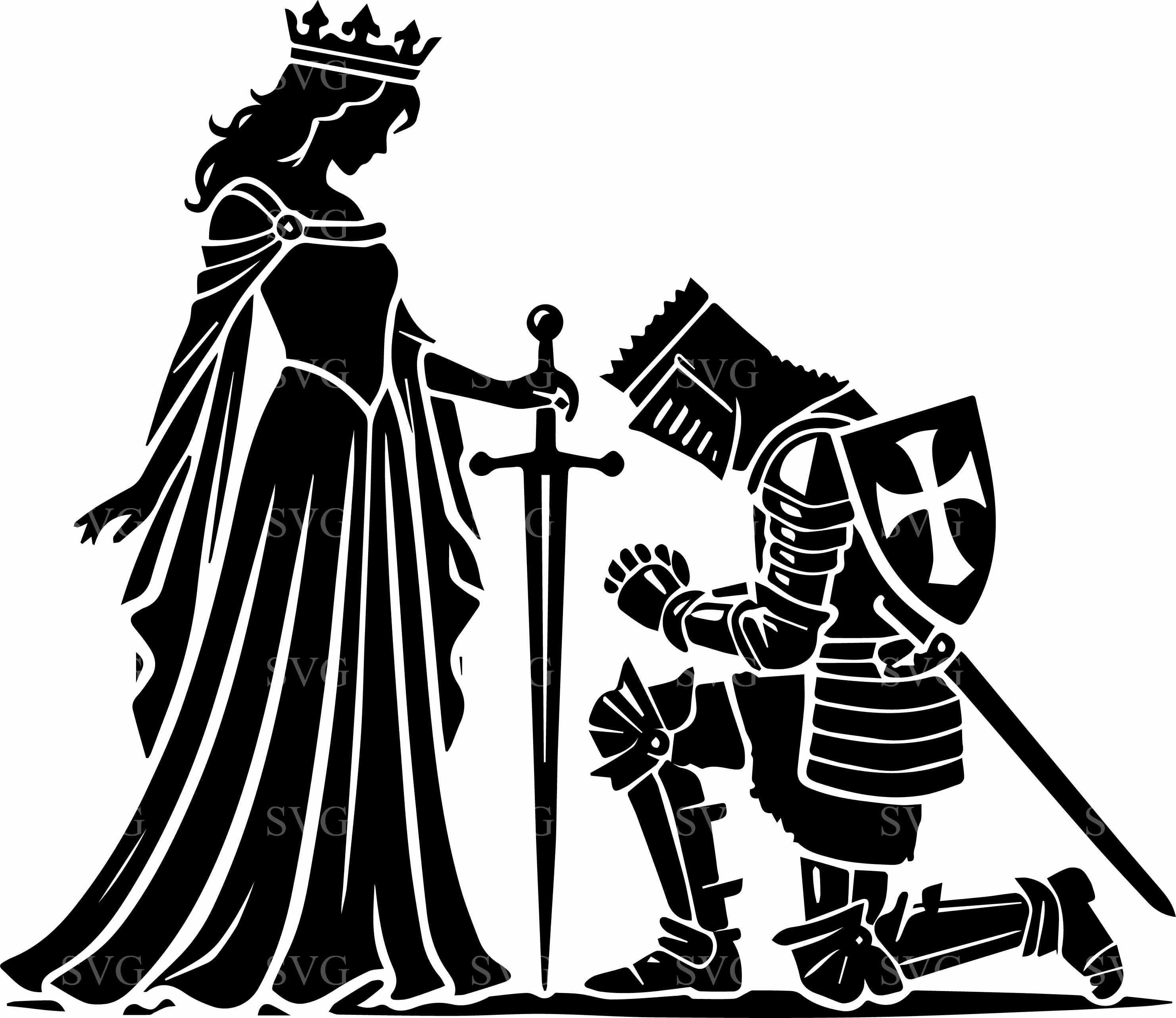 Knight Getting Coronated 6 Knight and Queen SVG, Medieval Coronation Silhouette Cut File - Etsy