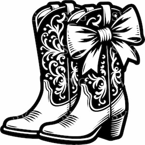 Stivali da cowboy con fiocco SVG 4 File di taglio / Stivali western con fiocco Clipart per Cricut / Design di stivali floreali SVG