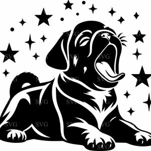 Cucciolo che sbadiglia SVG, 4 simpatiche sagome di cani, file di taglio per animali domestici assonnati per Cricut e taglio laser