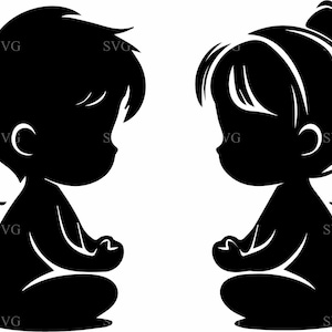 File di taglio SVG 5 Angel Boy and Girl, Silhouette di cherubino in preghiera, Clipart di ali del cielo per Cricut, Decalcomania in vinile, Design commemorativo