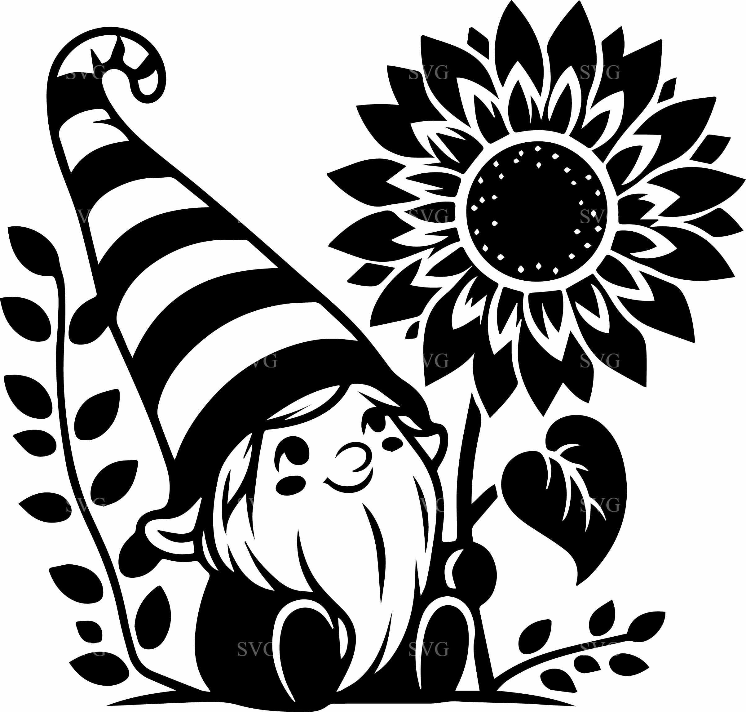 4 Cute Gnome SVG 4 Cut File With Sunflower | Garden Gnome Clipart ...